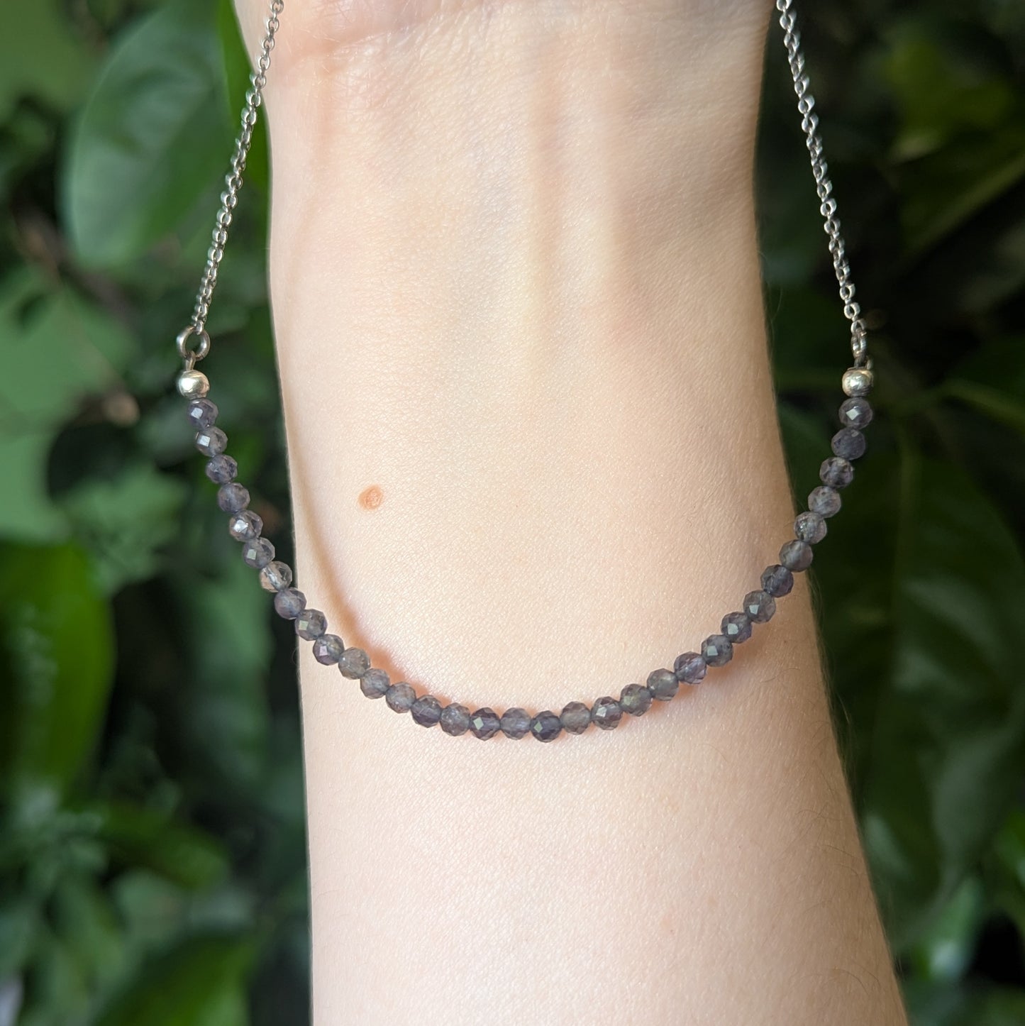 925 Sterling Silver Faceted Iolite Dainty Choker Necklace | 15-17"