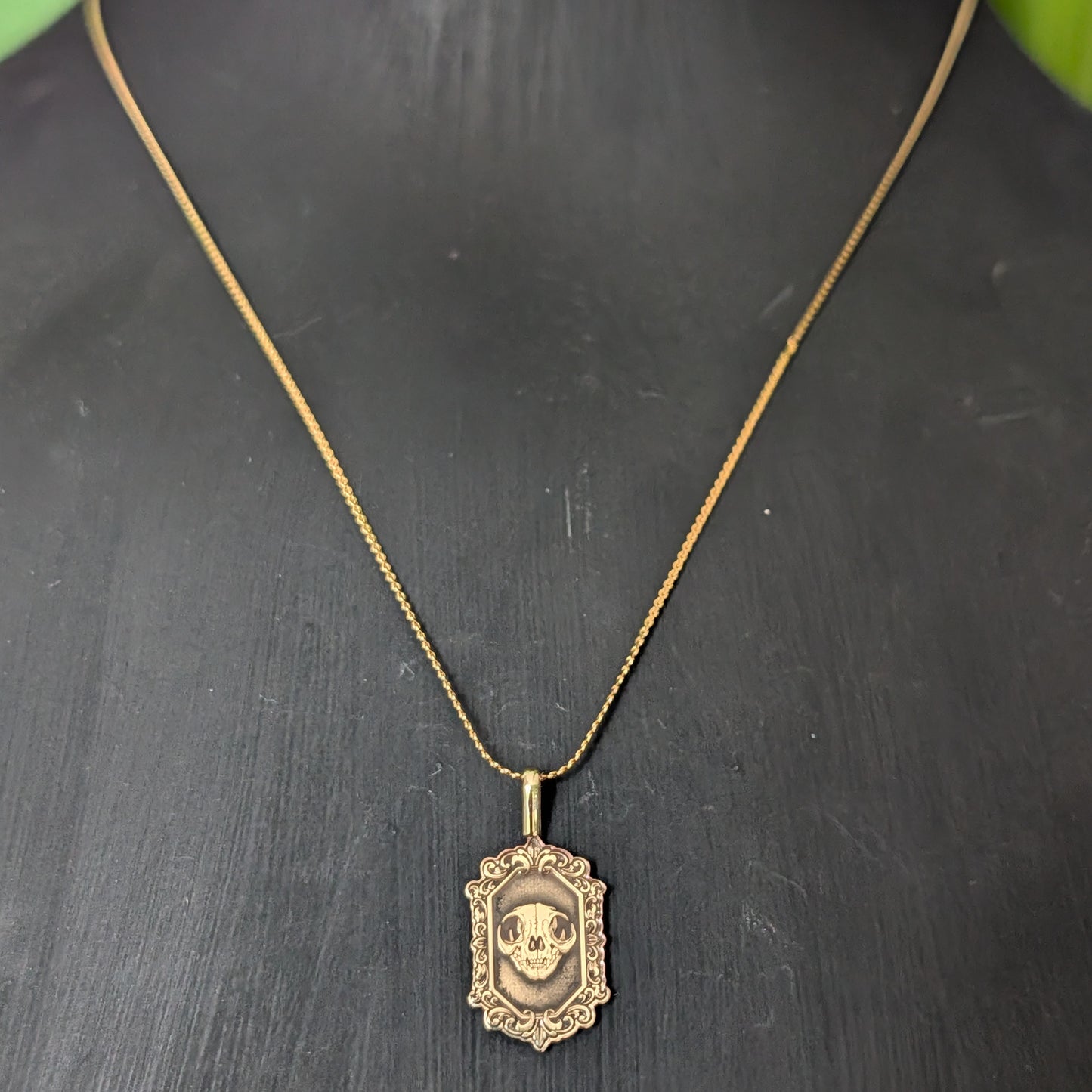 Sterling Silver Gothic Skull Cat Pendant Necklace - Custom Engraving