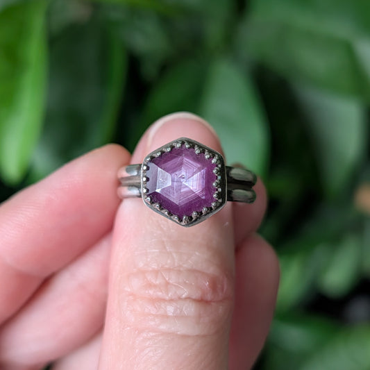 Sterling Silver Pink Sapphire Wide Band Ring