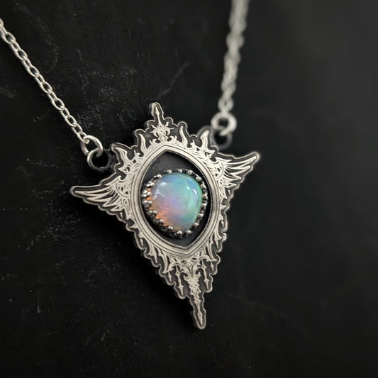 Bright Opal Gothic Mirror Pendant Necklace
