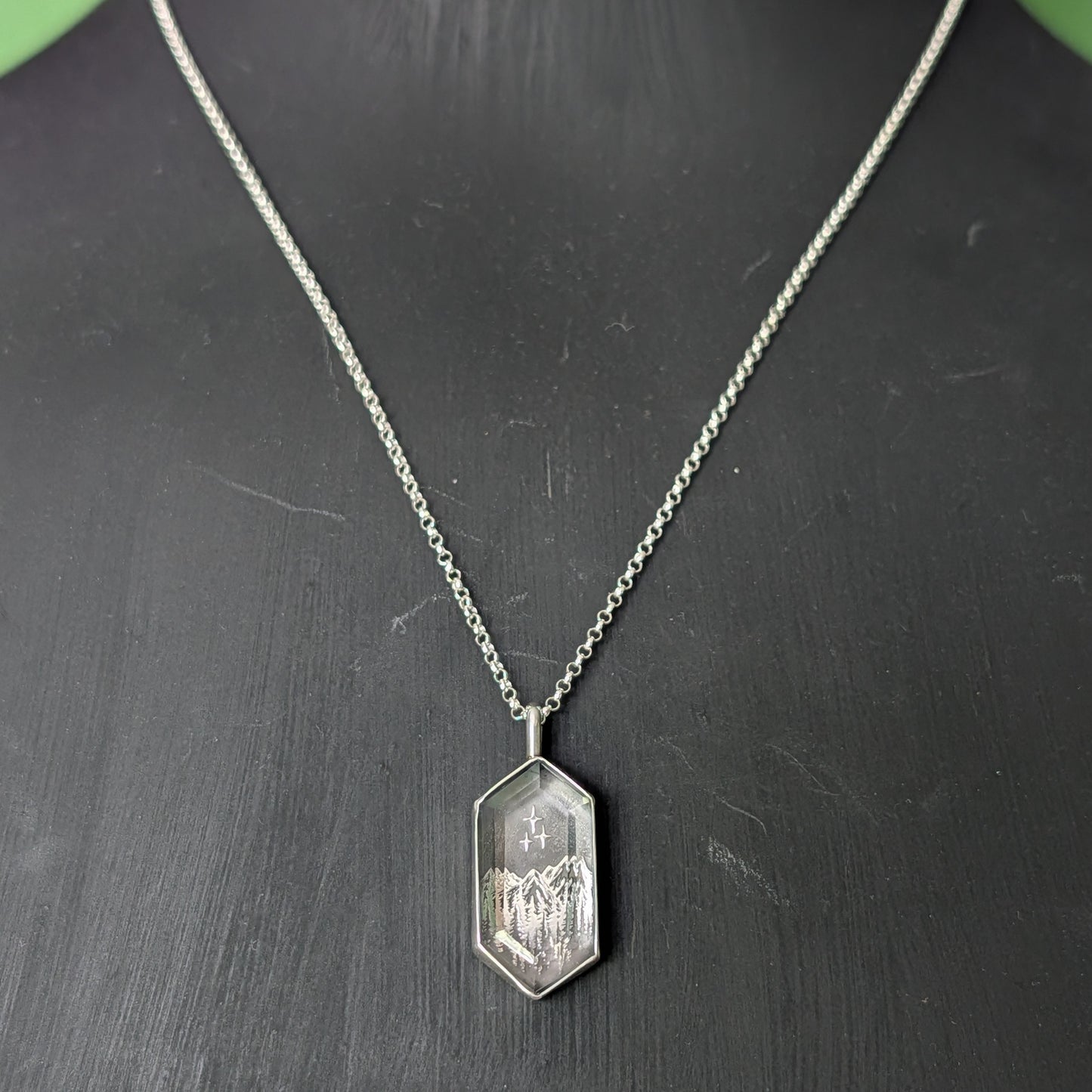 Sterling Silver Starfall Shadow Box Pendant Necklace