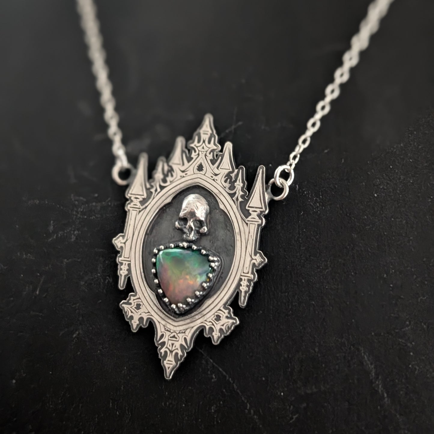Black Opal Gothic Mirror Pendant Necklace