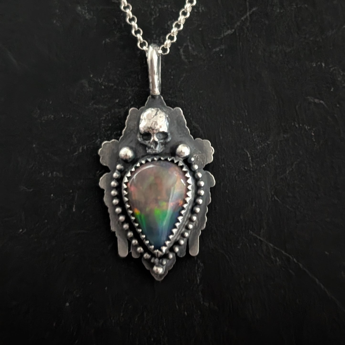 Black Opal Gothic Mirror Pendant Necklace