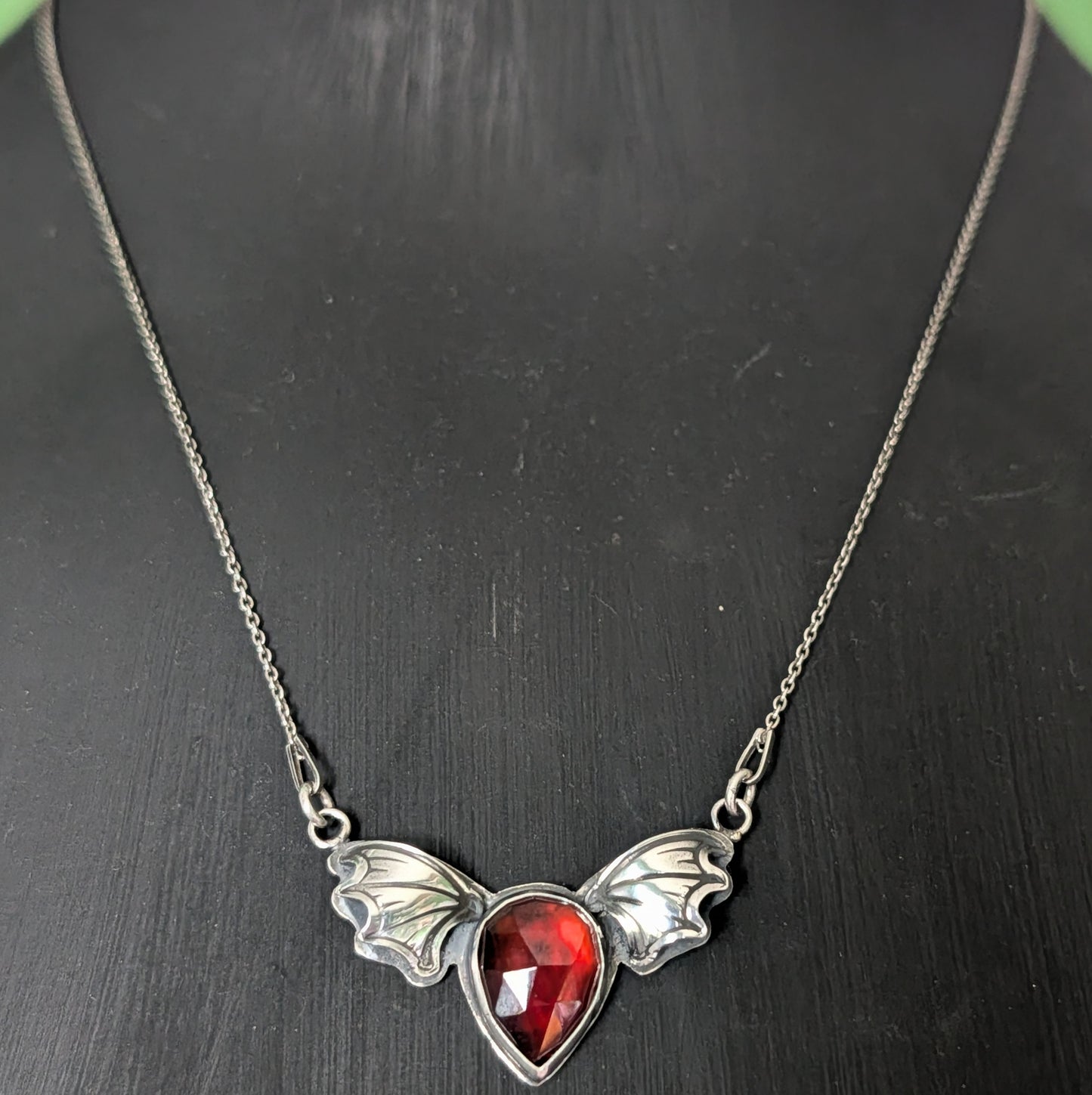 Sterling Silver Hessonite Garnet Bat Wing Necklace
