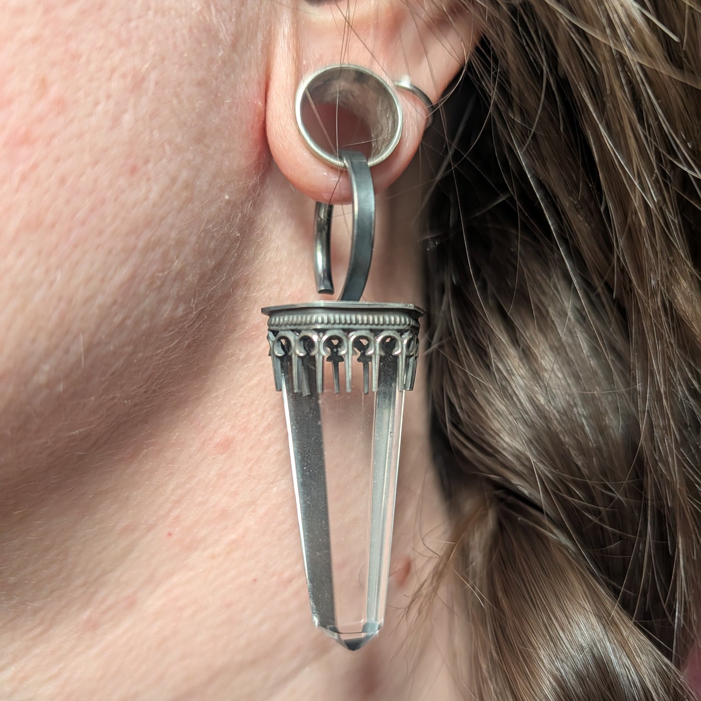 Sterling Silver Clear Quartz Stretched Ear Weights