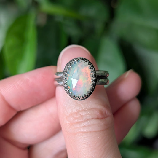 Sterling Silver Ethiopian Opal Wide Band Ring