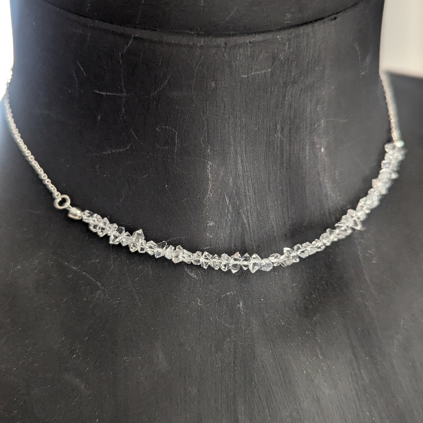 925 Sterling Silver Dainty Herkimer Diamond Choker Necklace | 14-16"