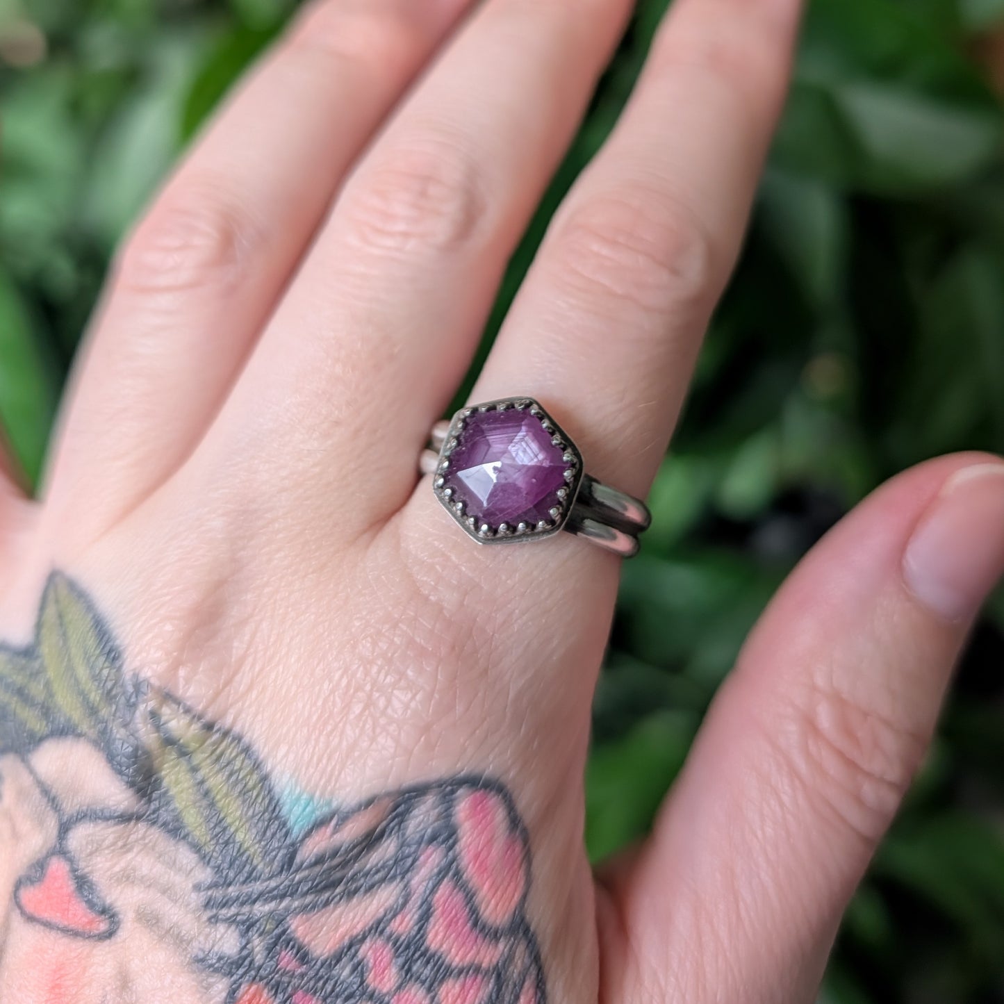 Sterling Silver Pink Sapphire Wide Band Ring