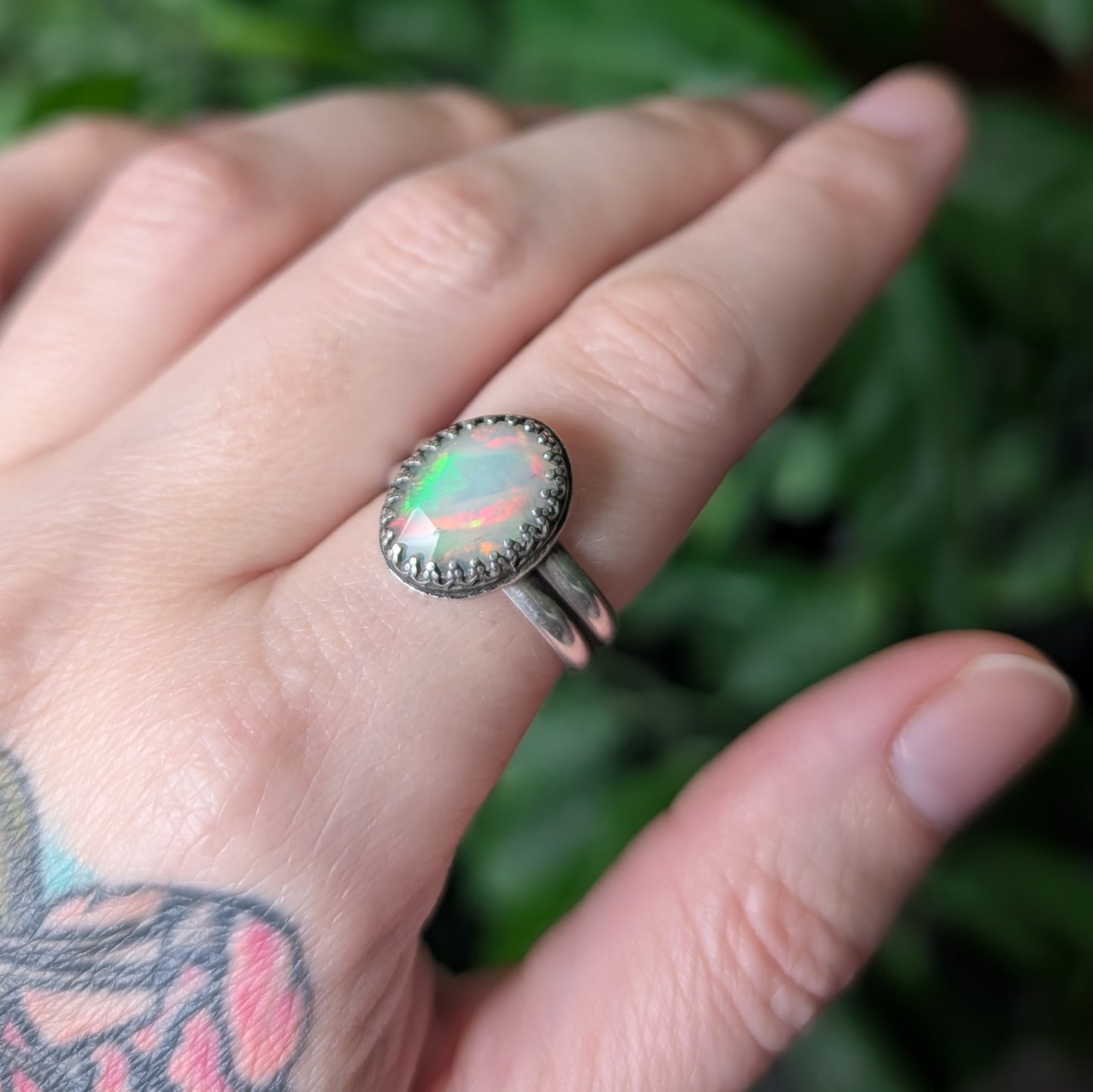 Sterling Silver Ethiopian Opal Wide Band Ring