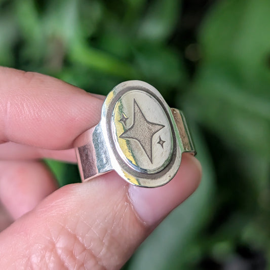 Sterling Silver Celestial Star Wide Band Saddle Ring