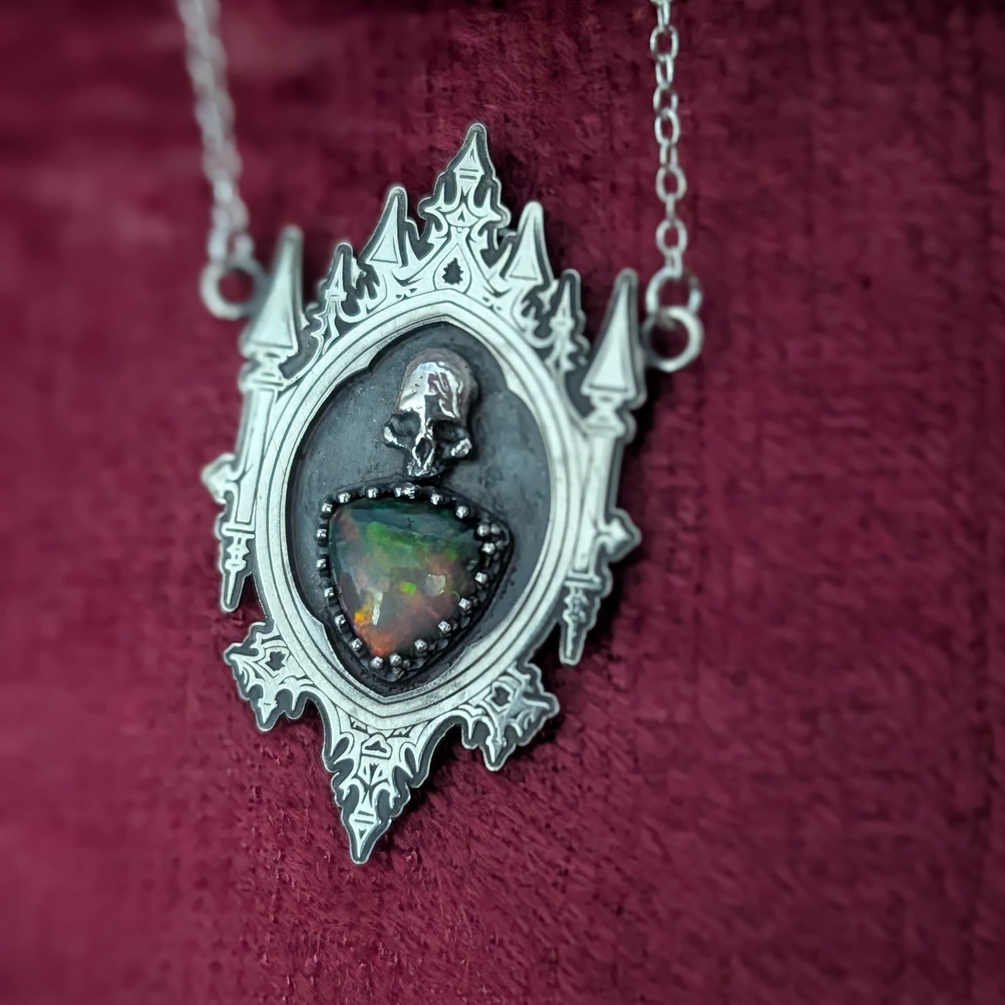 Black Opal Gothic Mirror Pendant Necklace
