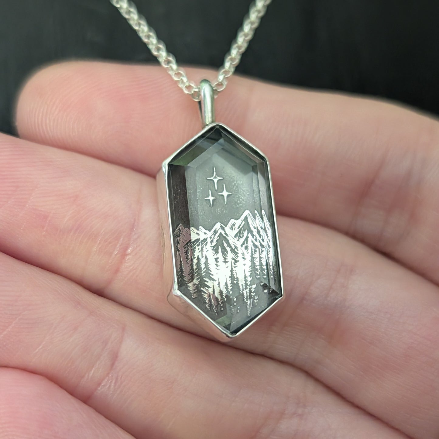 Sterling Silver Starfall Shadow Box Pendant Necklace