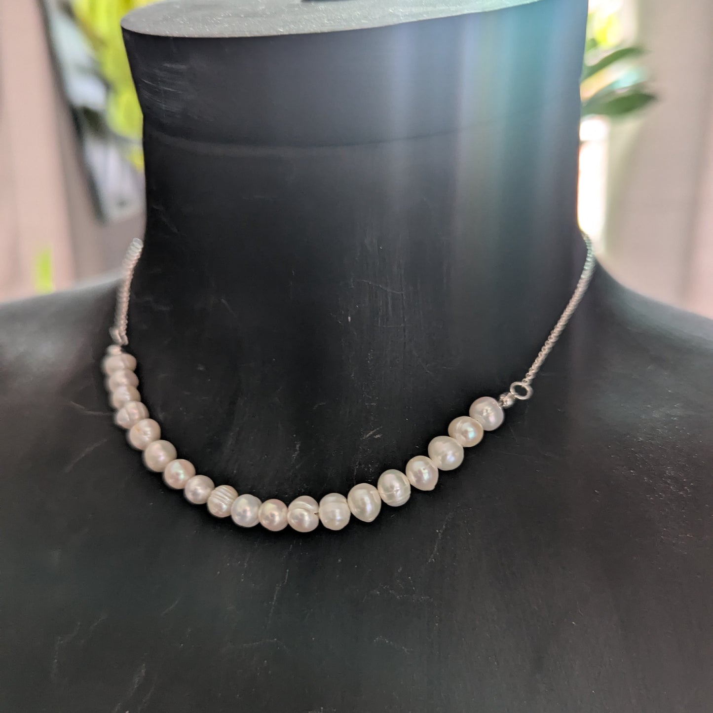 925 Sterling Silver Freshwater Pearl Dainty Choker Necklace | 15-17"