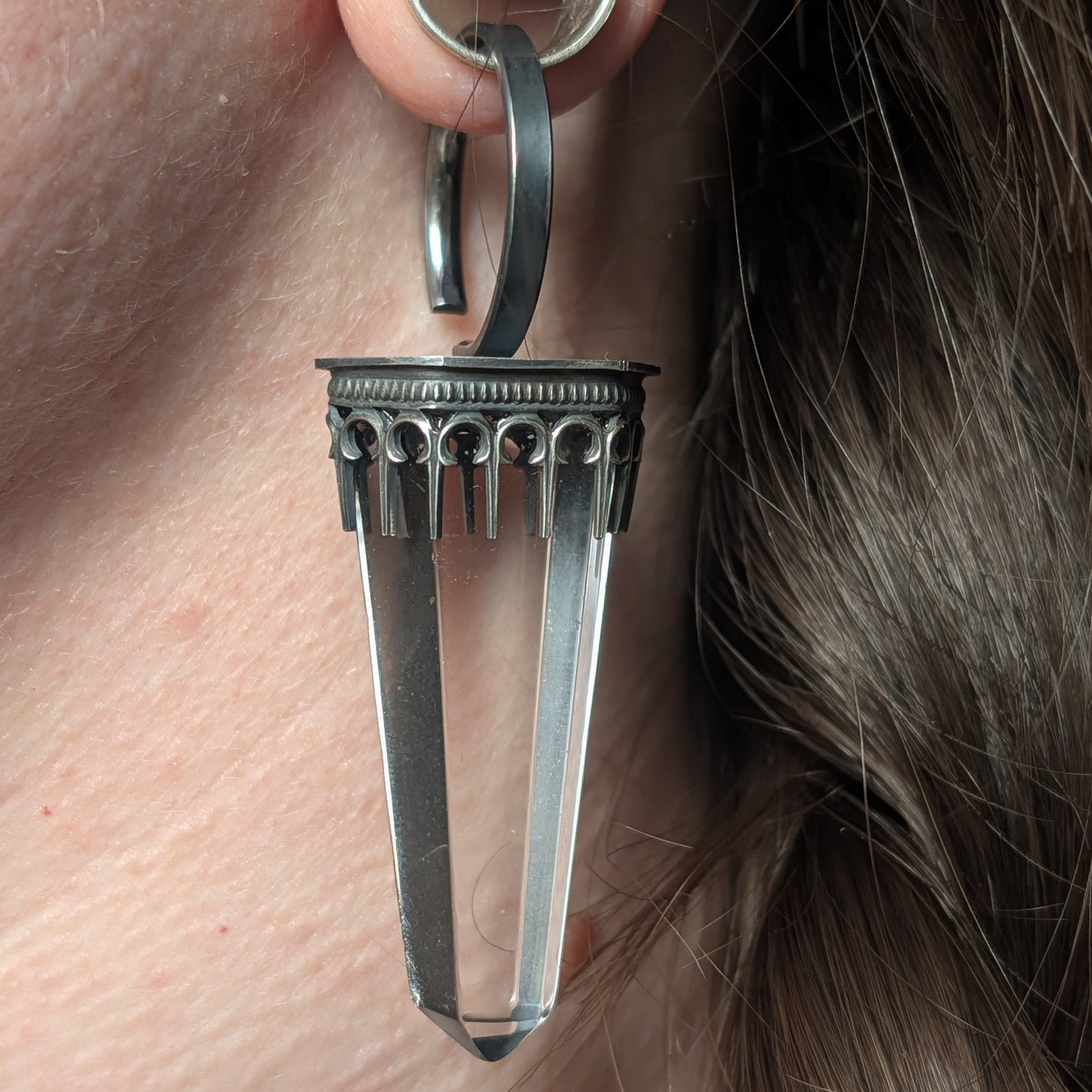 Sterling Silver Clear Quartz Stretched Ear Weights