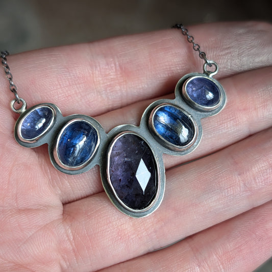 Sterling Silver Tanzanite Blue Kyanite and Iolite Pendant Necklace - Winter Talisman
