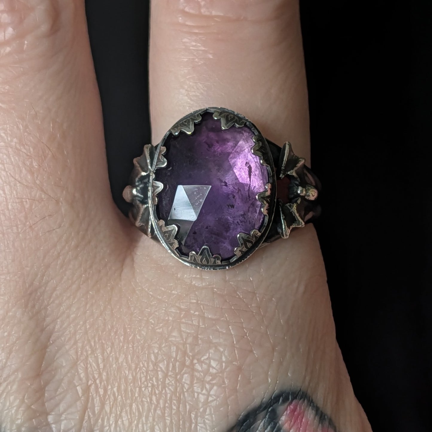 Sterling Silver Amethyst Batty Ring US 9 1/2