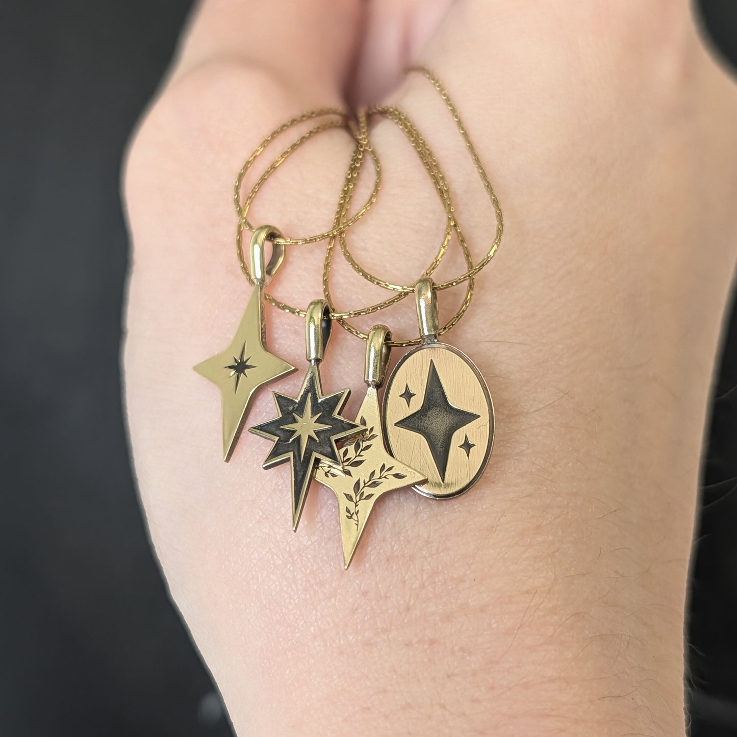 Golden Brass Celestial Star Pendant Necklace